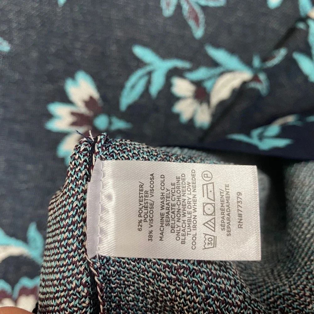 Ann Taylor Floral Jacquard Knit Sweater Skirt 2 Piece Set Womens L Navy NEW
